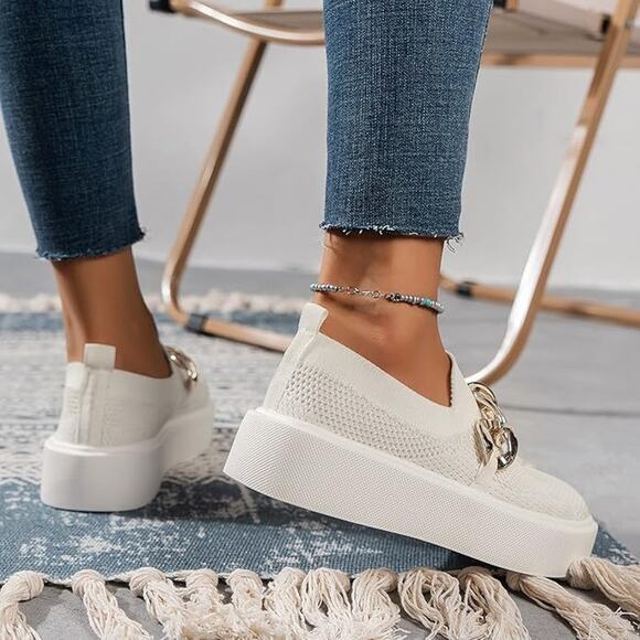 Sneakers Trendy Mesh Loafers Breathable Slip on Shoes White Size 8US / 39CN - Picture 14 of 15